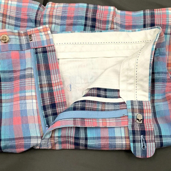 Peter Millar Golf Shorts Men 36‎ Plaid Seaside Multicolor Linen Silk Pockets - Picture 4 of 6